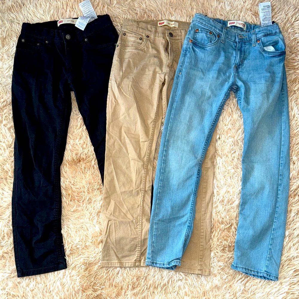 Levi’s Boys Jeans Set - Perfect Bundle of 3 - Black, Tan, and Blue - 12 REG